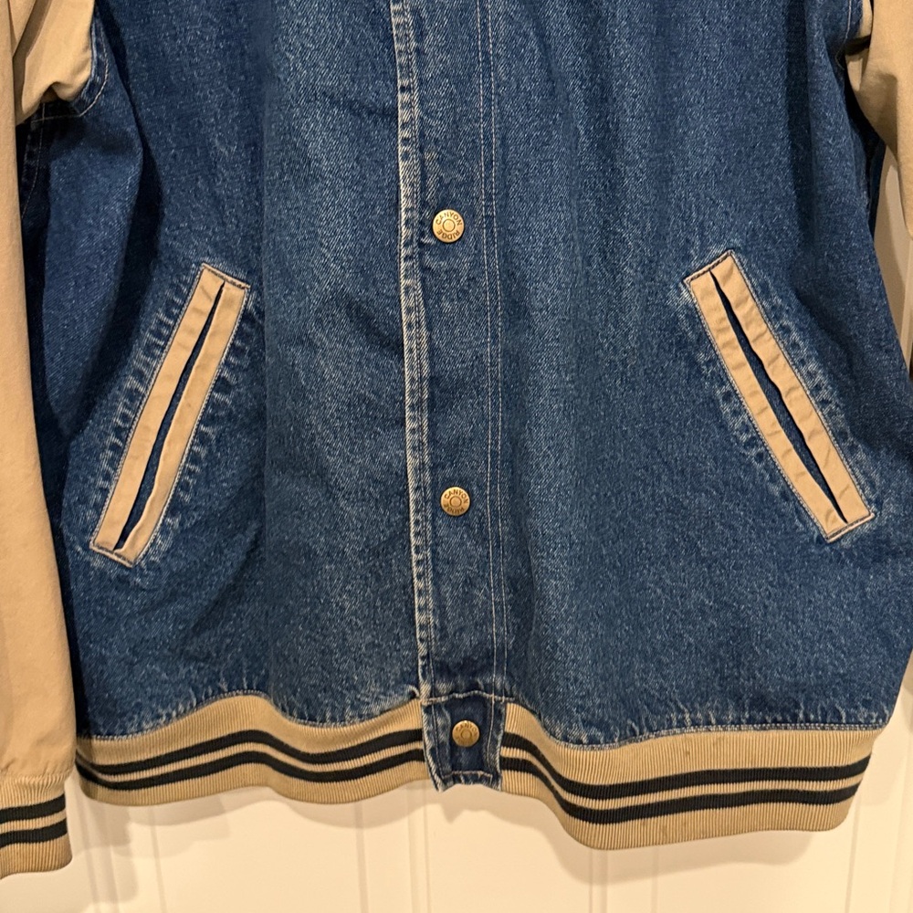 Vintage Canyon Ridge Denim and Khaki Two-Tone Varsity Bomber Jacket 2XL Tall - Picture 5 of 12